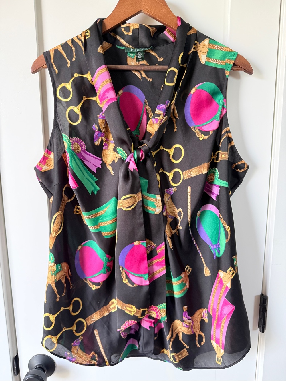 Ralph Lauren Equestrian Tie Front Sleeveless Blouse